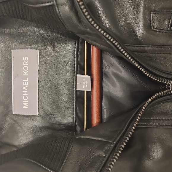 Michael Kors Large Mens Black Genuine Leather Jacket - Picture 2 of 8